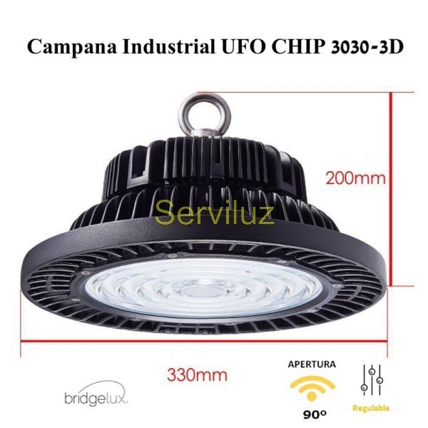 Campana LED Industrial UFO 200W CHIP 3030-3D Brigdelux Campana LED Industrial UFO 200W CHIP 3030-3D Brigdelux